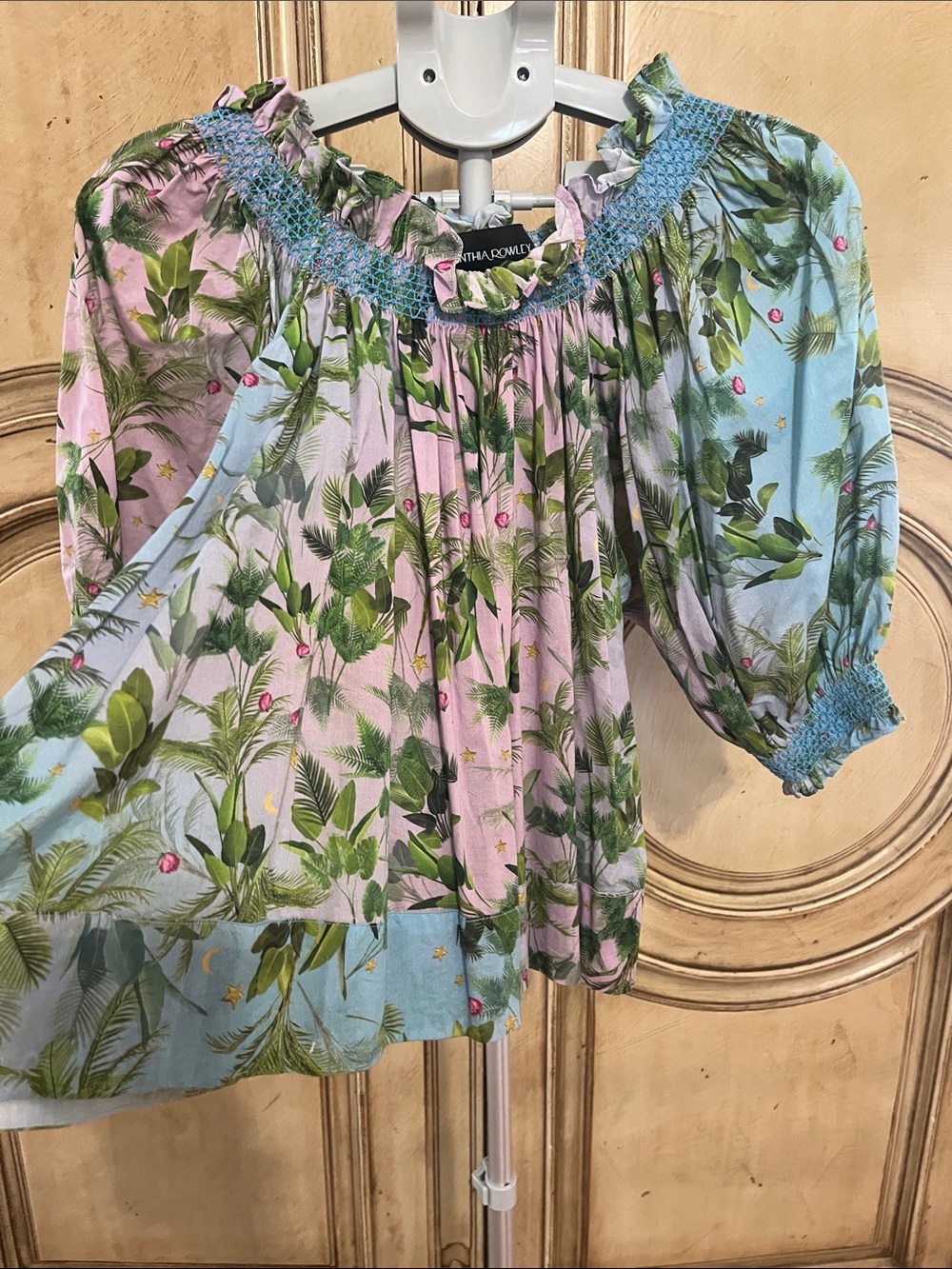 Cynthia Rowley Pink, Blue & Green Tropical Off-Shoulder Blouse - Picture 2 of 4